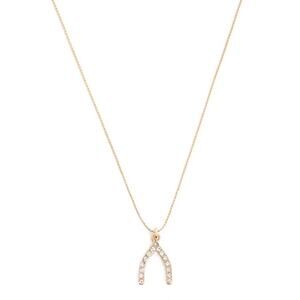 Forever 21 Gold Rhinestone Wish Bone Necklace Dainty Minimalist
